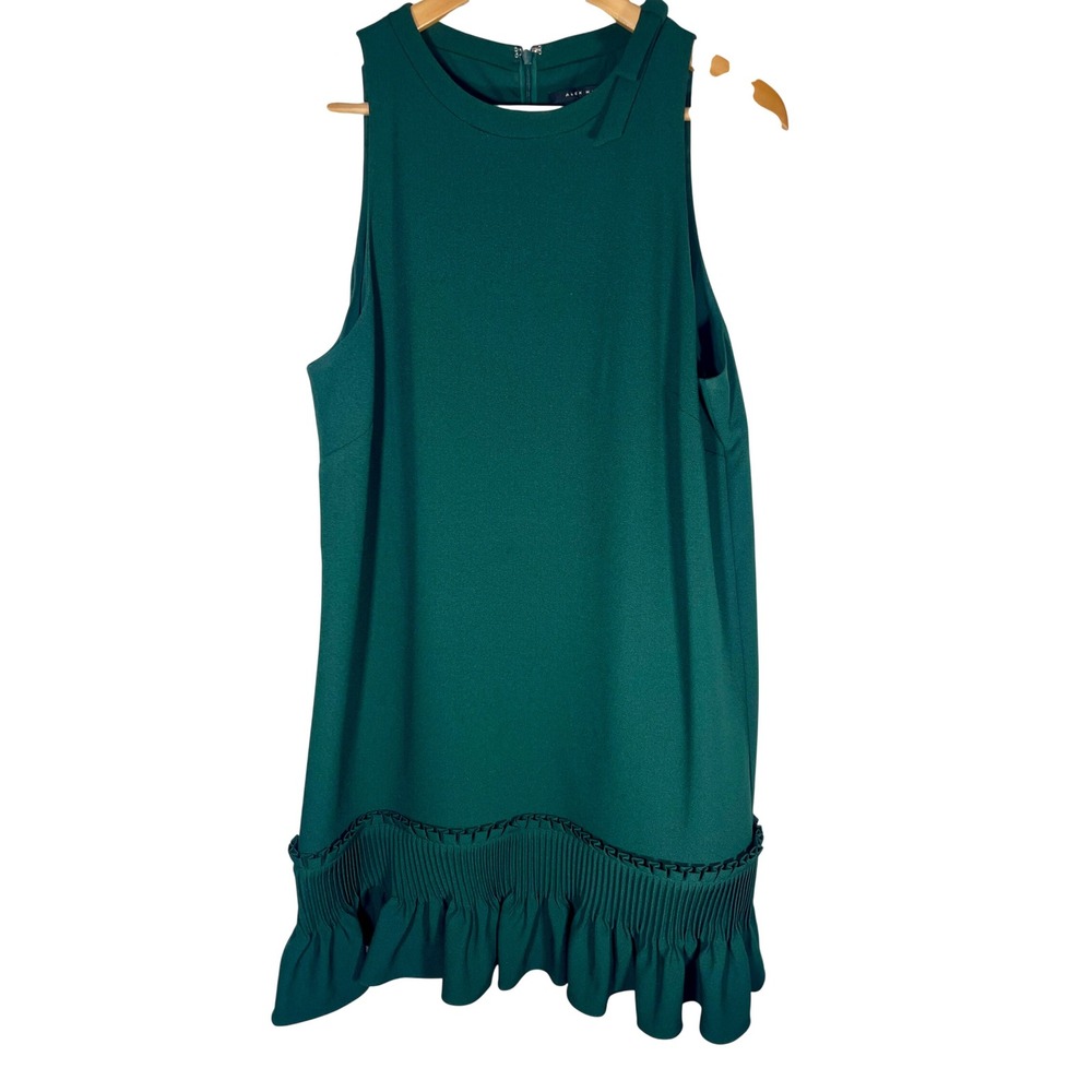 Alex Marie Dress Size 14 Emerald Green Ruffle Hem Bow Neck Shift NWOT